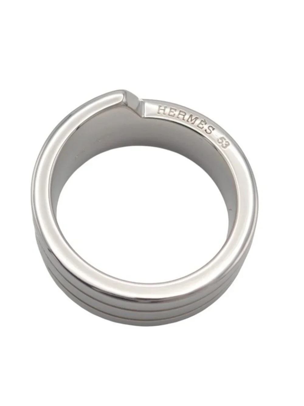 Hermes Italique Ring 53 Vintage 925 Sterling Silver Logo Black Simple Out of